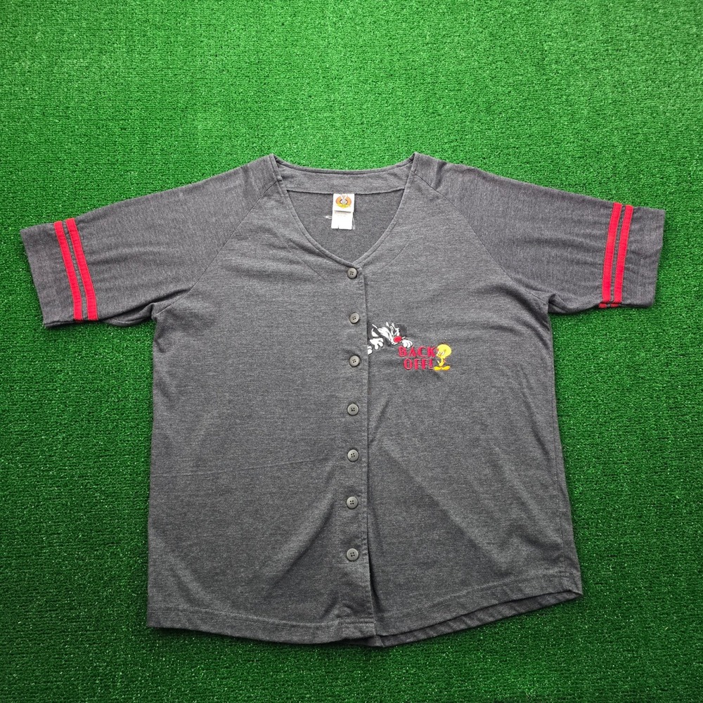 Vintage Looney‎ Tunes Baseball Jersey Shirt Unisex Large 2001 Back Off Tweety